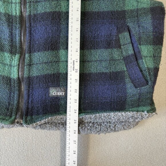 Vtg Codet Green Plaid Wool Sherpa Lined Hunting Field Vest outdoor Mens 2XL Zip - Picture 6 of 12